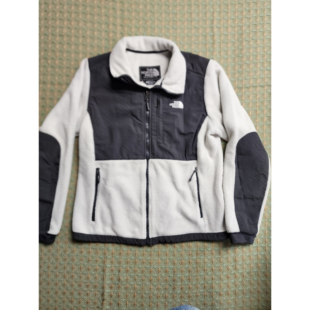 North Face Jacket Womens Medium Cream White Charcoal Gray Fleece Denali